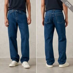 COS Jeans Straight Leg Medium Blue‎ Denim Cotton Button Fly 33x27.5
